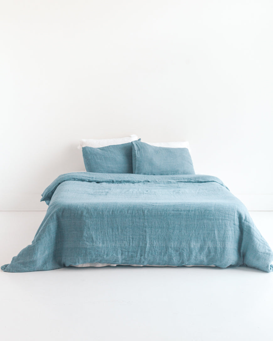 Linen Duvet Cover Set - Denim Blue-0