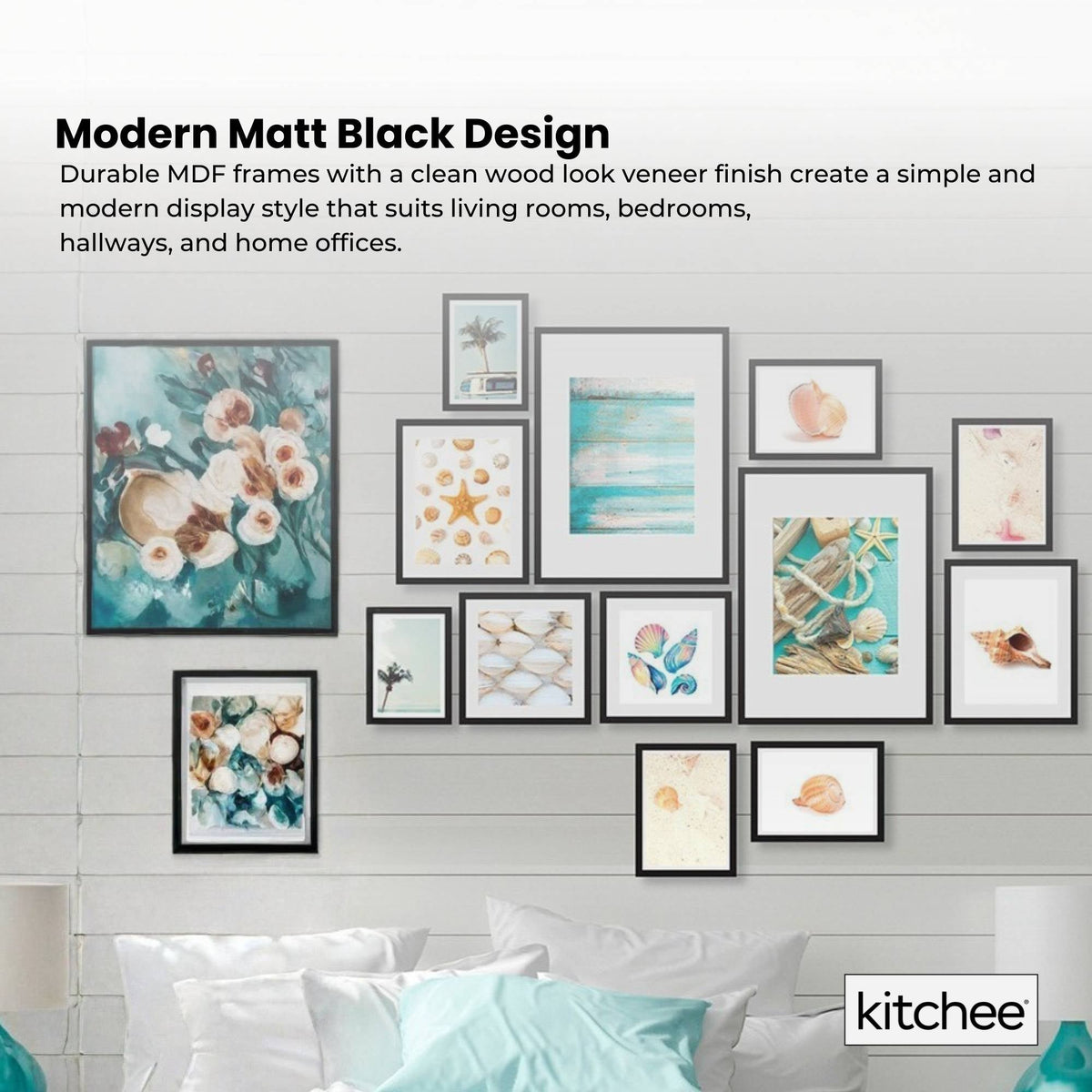 Kitchee 12 Pieces Photo Frame Set - Modern Gallery Wall Pack Matte Black