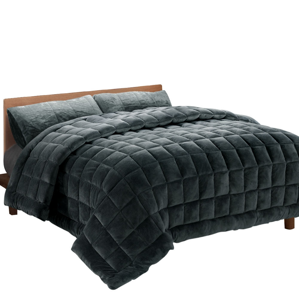 NNEDSZ Bedding Faux Mink Quilt Plush Throw Blanket Comforter Duvet Cover Charcoal Double-0