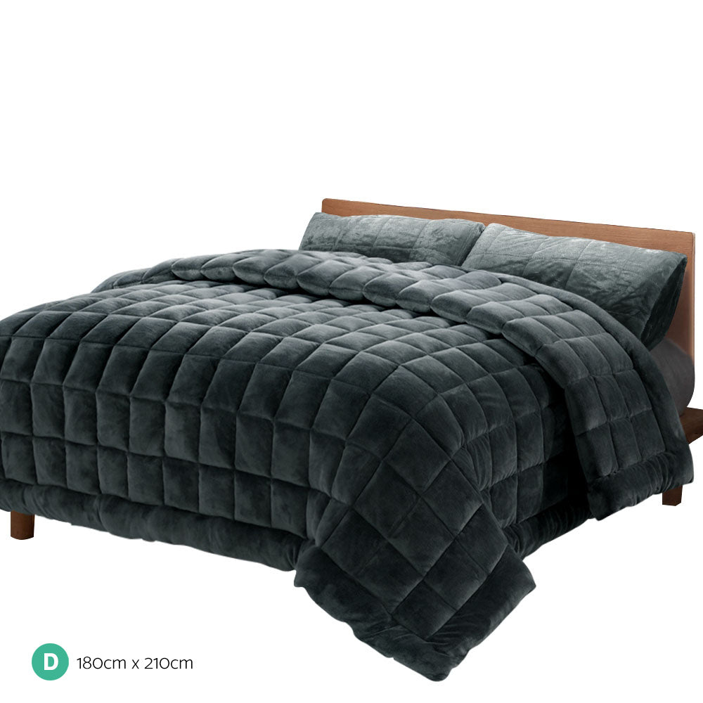 NNEDSZ Bedding Faux Mink Quilt Plush Throw Blanket Comforter Duvet Cover Charcoal Double-1