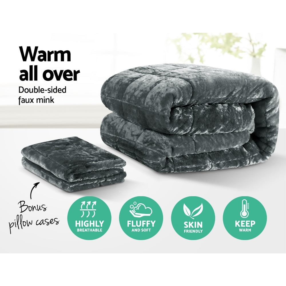 NNEDSZ Bedding Faux Mink Quilt Plush Throw Blanket Comforter Duvet Cover Charcoal Double-2