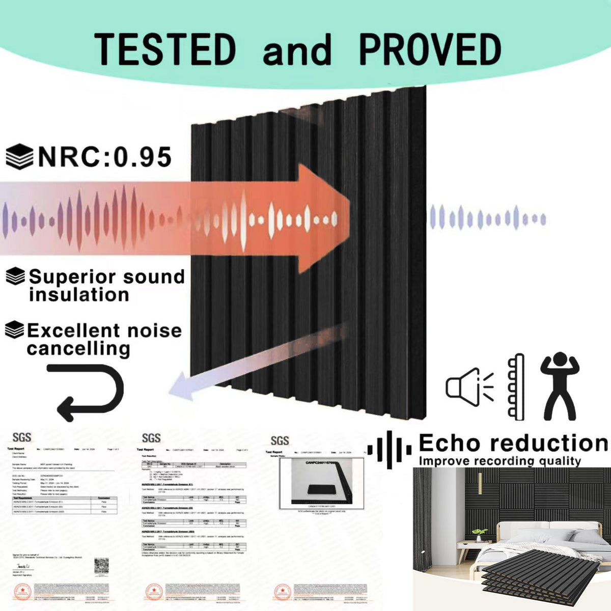NNEDSZ 4 Pcs 60cm x 60cm Wall Panel Wood Slat Acoustic Panels Sound Absorbing Proof Panel for Wall Ceiling Decorative Black