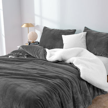 NNEDSZ 2 in 1 teddy sherpa duvet cover set and blanket queen charcoal-0