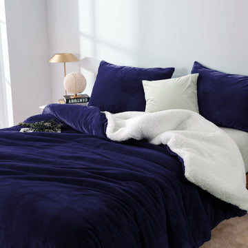 NNEDSZ 2 in 1 teddy sherpa duvet cover set and blanket queen midnight-0