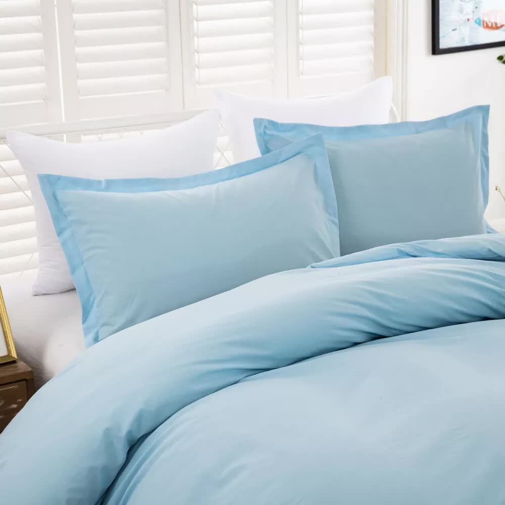 NNEDSZ 100% cotton Premium Doona Duvet Quilt Cover Set with Soft Pillowcases - Aqua-Double-2