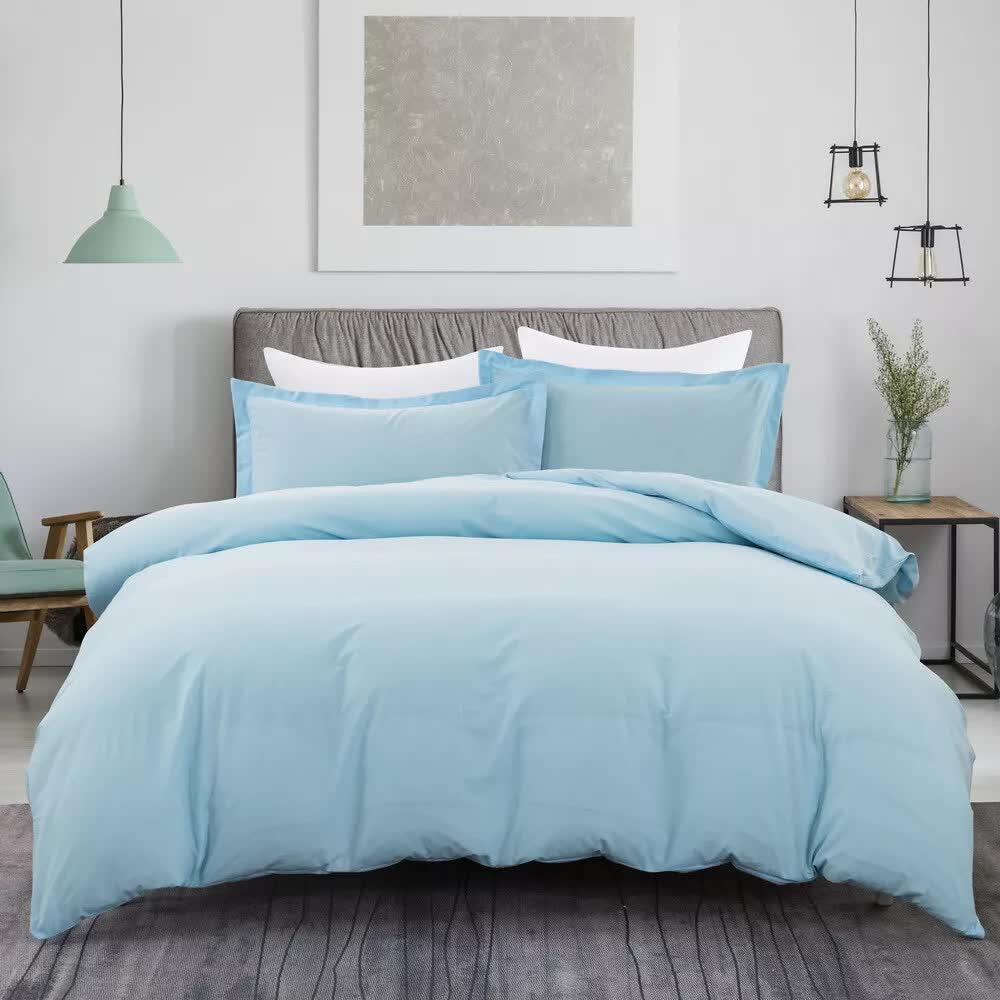 NNEDSZ 100% cotton Premium Doona Duvet Quilt Cover Set with Soft Pillowcases - Aqua-Super King-0