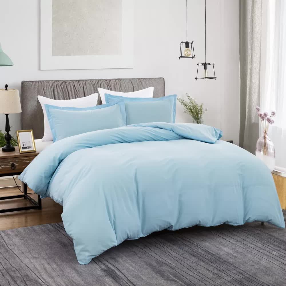 NNEDSZ 100% cotton Premium Doona Duvet Quilt Cover Set with Soft Pillowcases - Aqua-Super King-1