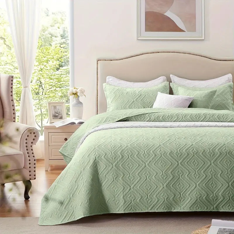 NNETM Grass Green Microfiber 3-Piece 150GSM Bedspread Set - King Size-1