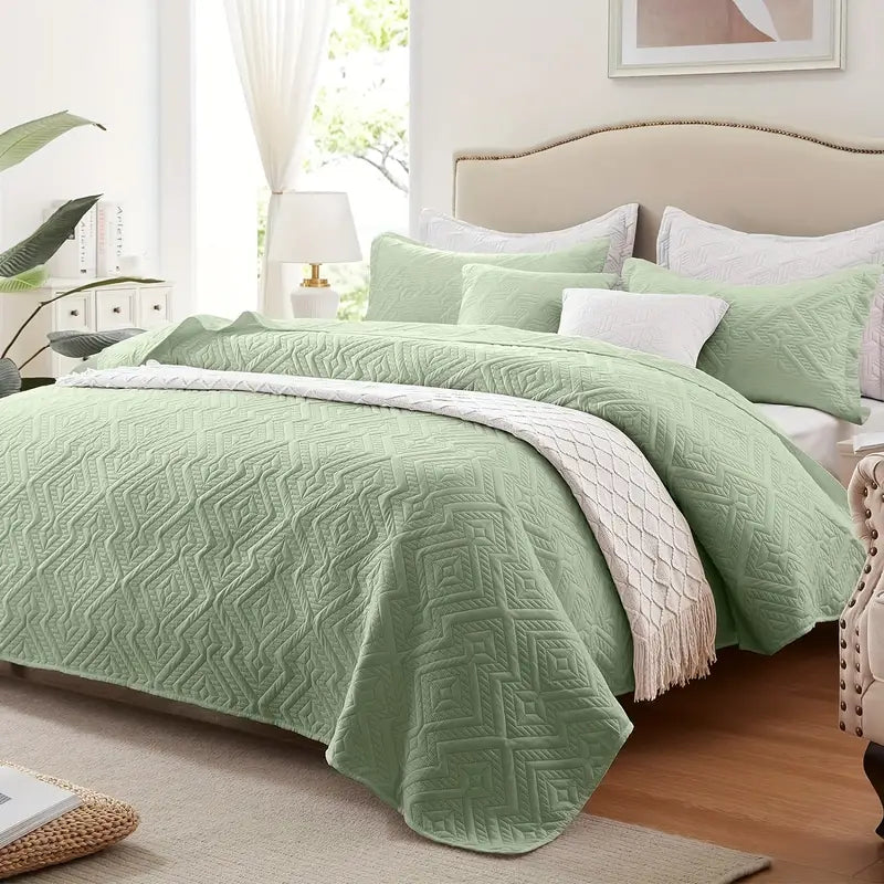 NNETM Grass Green Microfiber 3-Piece 150GSM Bedspread Set - King Size-2
