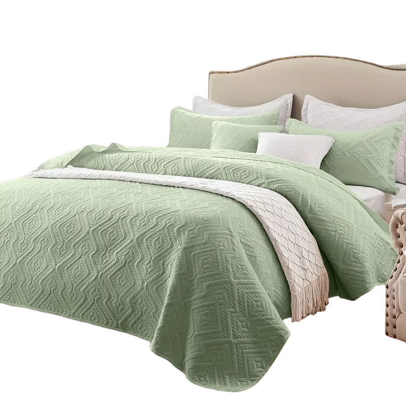 NNETM Grass Green Microfiber 3-Piece 150GSM Bedspread Set - King Size-0