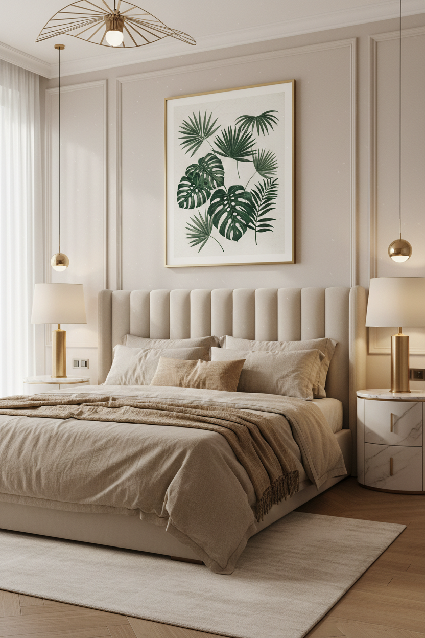 Botanical Wall Art in Luxury Bedroom