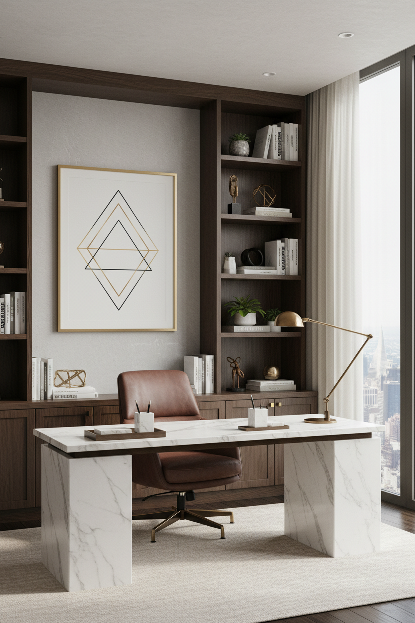 Geometric Wall Art in Luxury Home Office